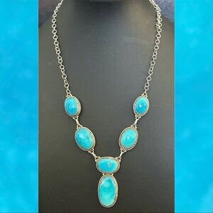 Sleeping beauty stones lariat Y southwestern sterling silver necklace